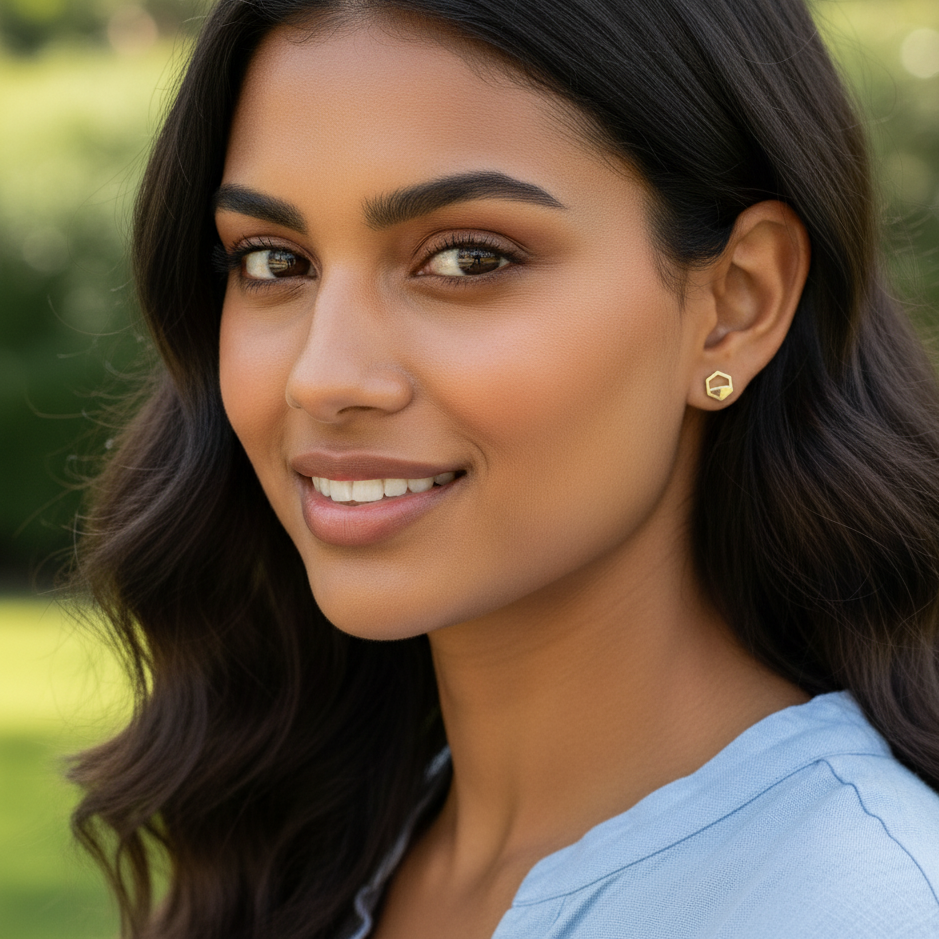 Gold Hexagon Cutout Stud Earrings