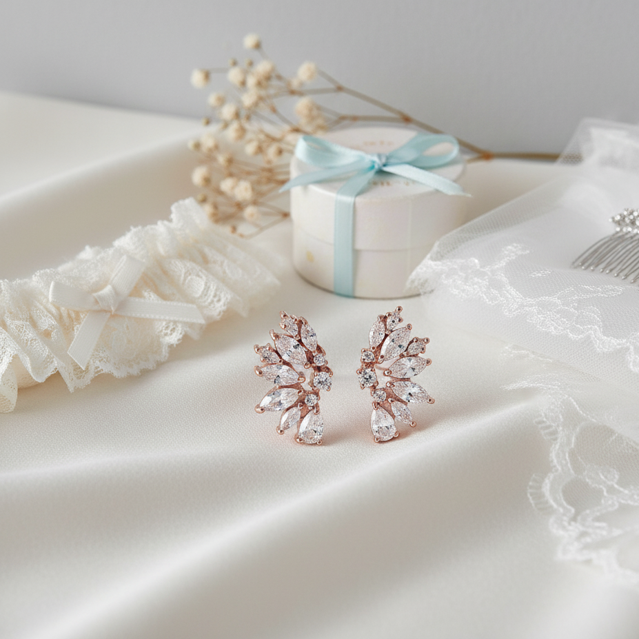 Rose Gold Crystal Wedding Earrings