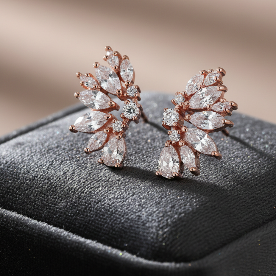 Rose Gold Crystal Wedding Earrings