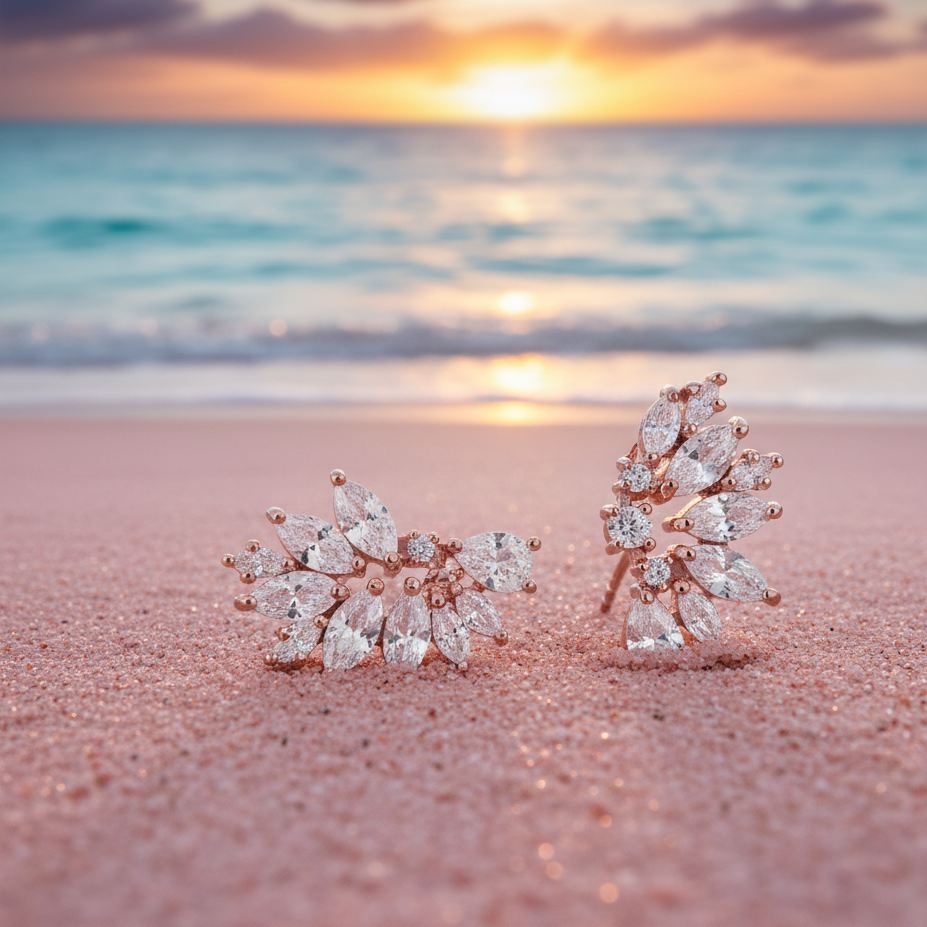 Rose Gold Crystal Wedding Earrings
