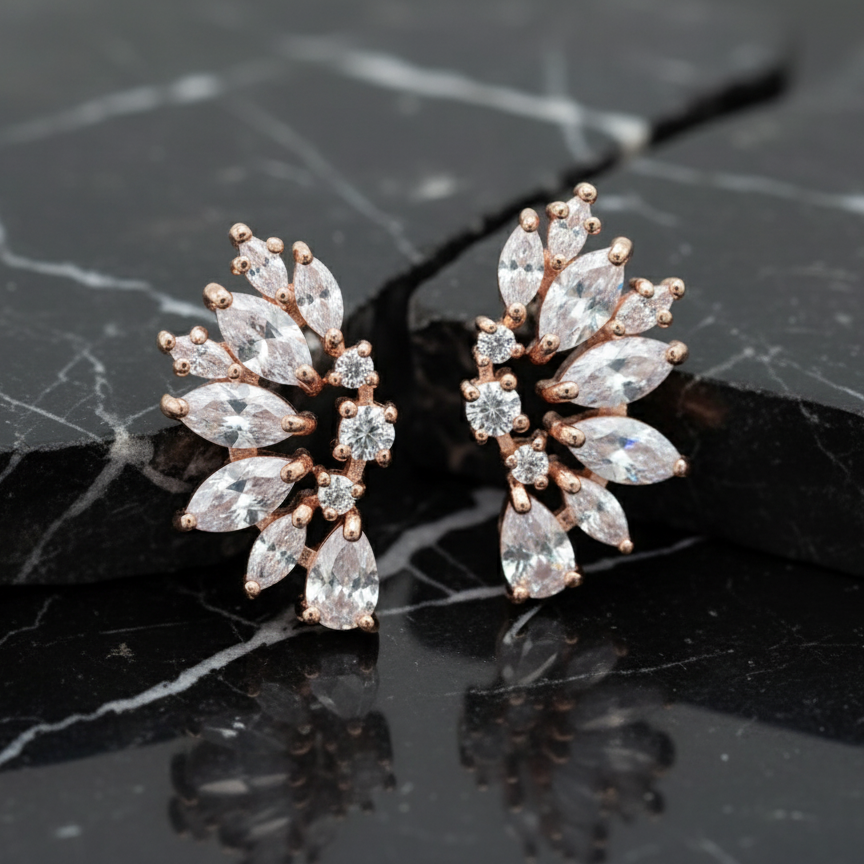 Rose Gold Crystal Wedding Earrings