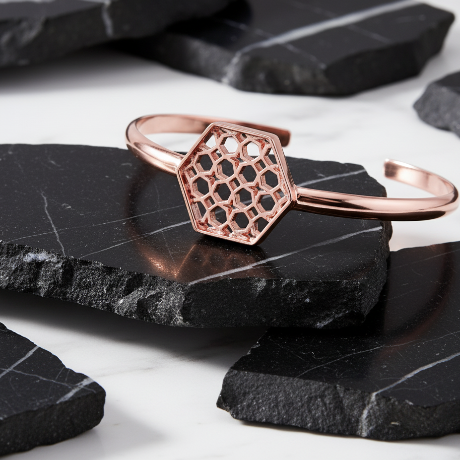 Rose Gold Hex Filigree Bracelet