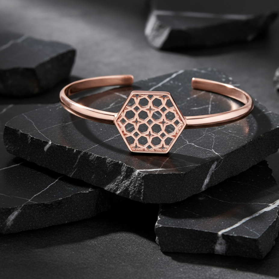 Rose Gold Hex Filigree Bracelet