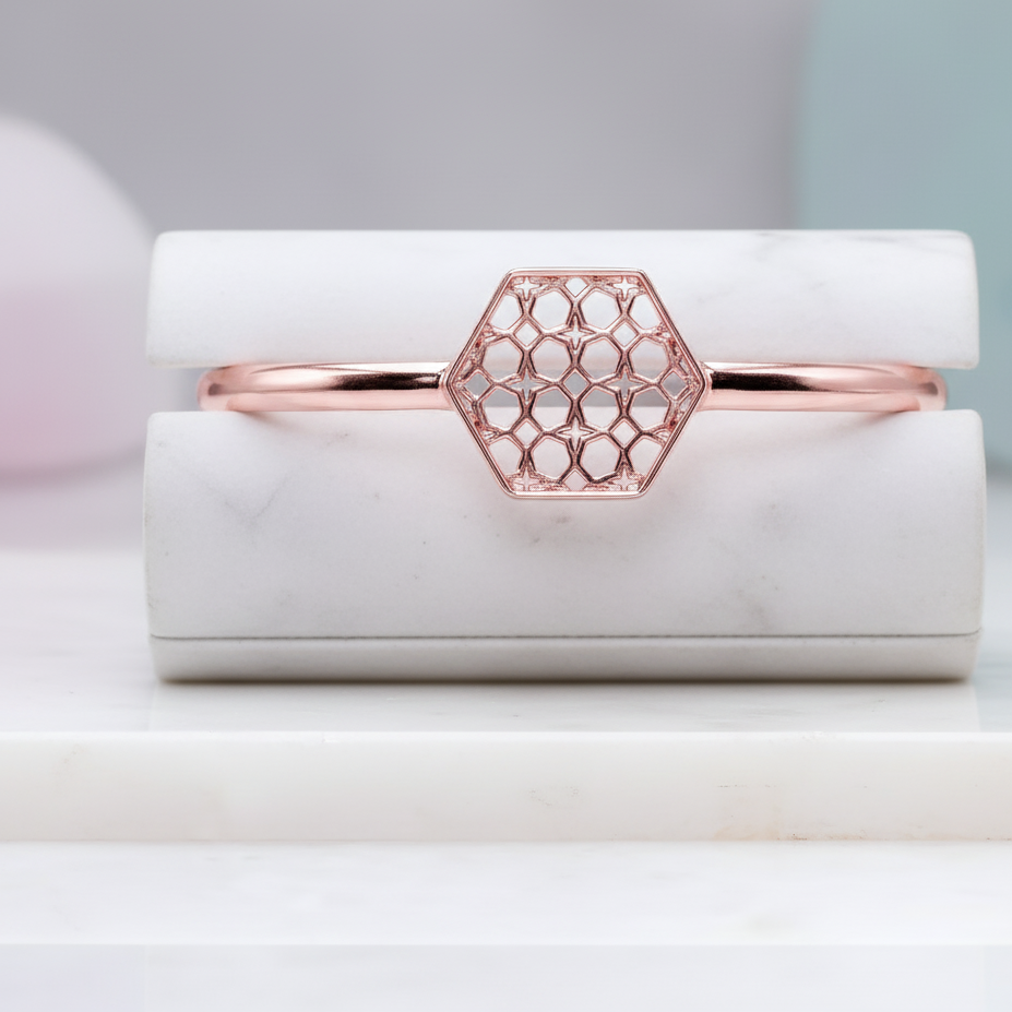 Rose Gold Hex Filigree Bracelet