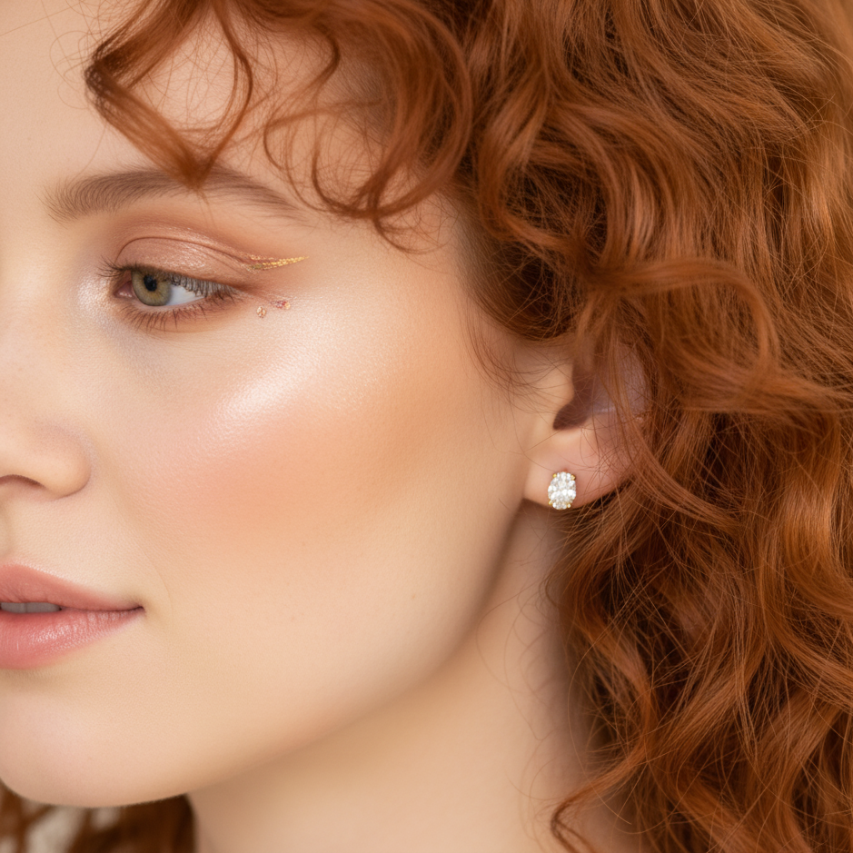 Gold Oval CZ Stud Earrings