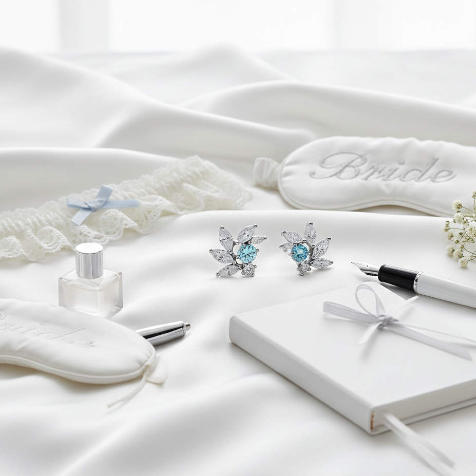 Aquamarine CZ Bridal Earrings in Sterling Silver