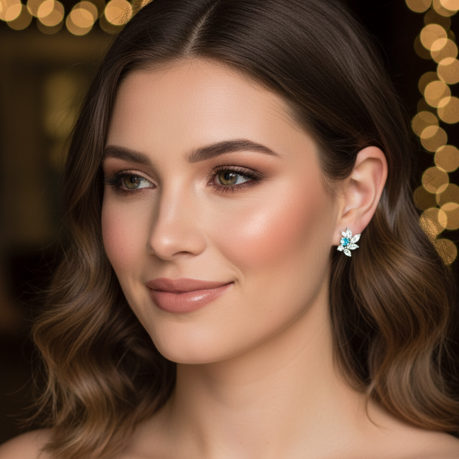 Aquamarine CZ Bridal Earrings in Sterling Silver