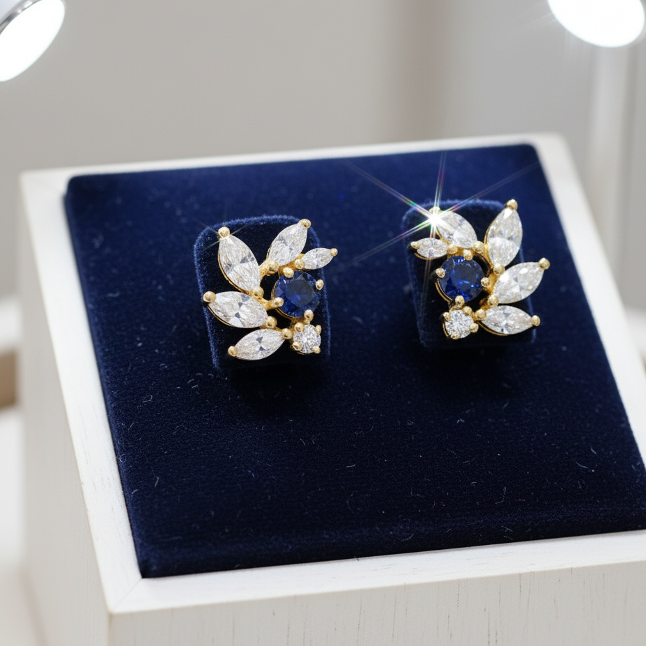 Sapphire CZ Bridal Earrings in Gold