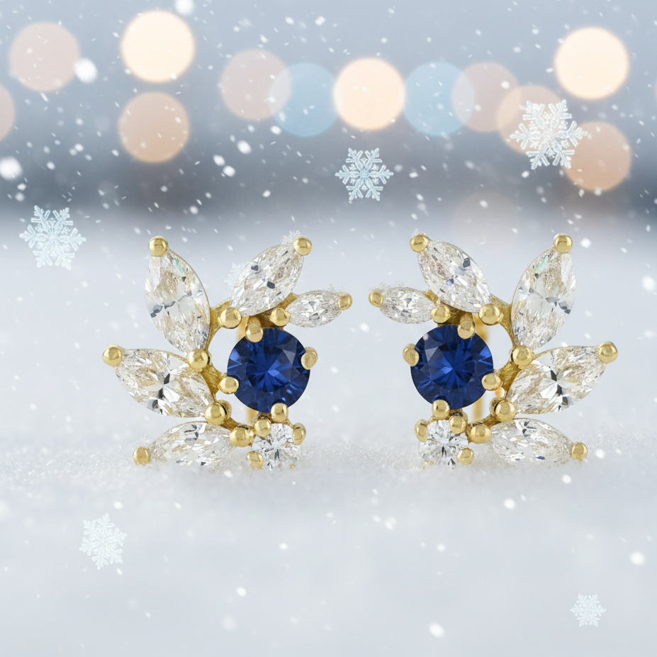 Sapphire CZ Bridal Earrings in Gold