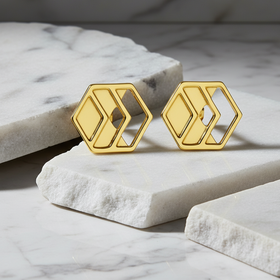Gold Chevron Stud Earrings