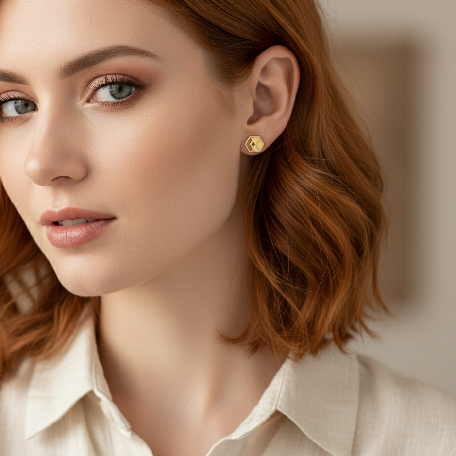 Gold Chevron Stud Earrings