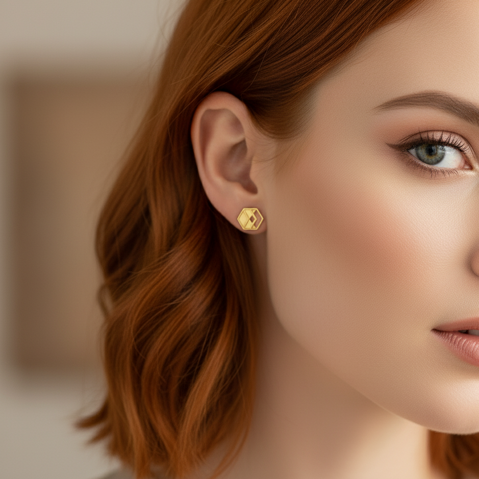 Gold Chevron Stud Earrings