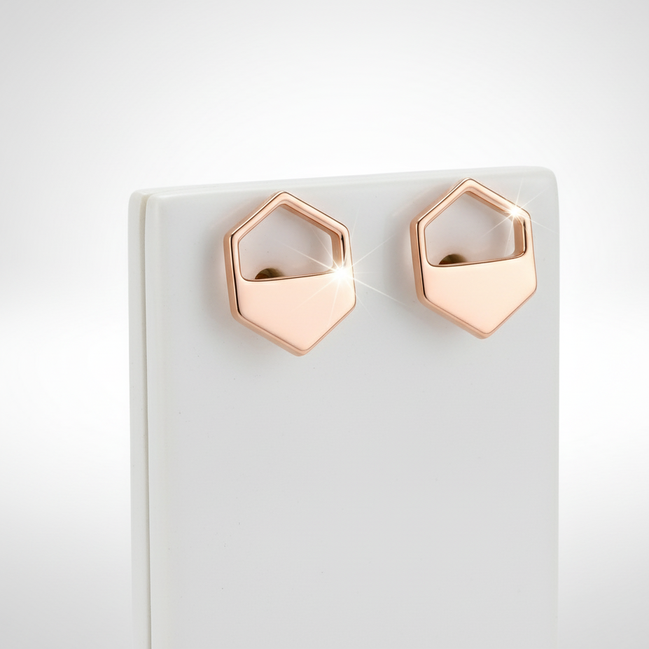 Rose Gold Hexagon Cutout Earrings