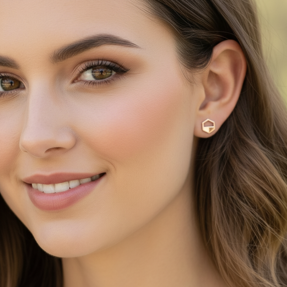 Rose Gold Hexagon Cutout Earrings