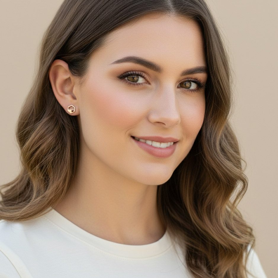 Rose Gold Hexagon Cutout Earrings