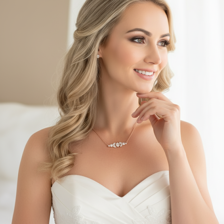 Rose Gold Crystal Bar Necklace