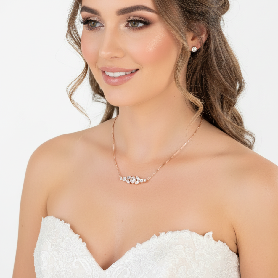 Rose Gold Crystal Bar Necklace