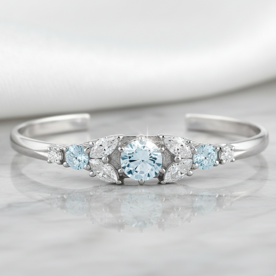 Silver Cuff Crystal Marquise Bracelet