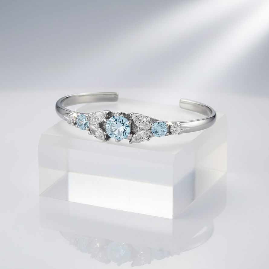 Silver Cuff Crystal Marquise Bracelet