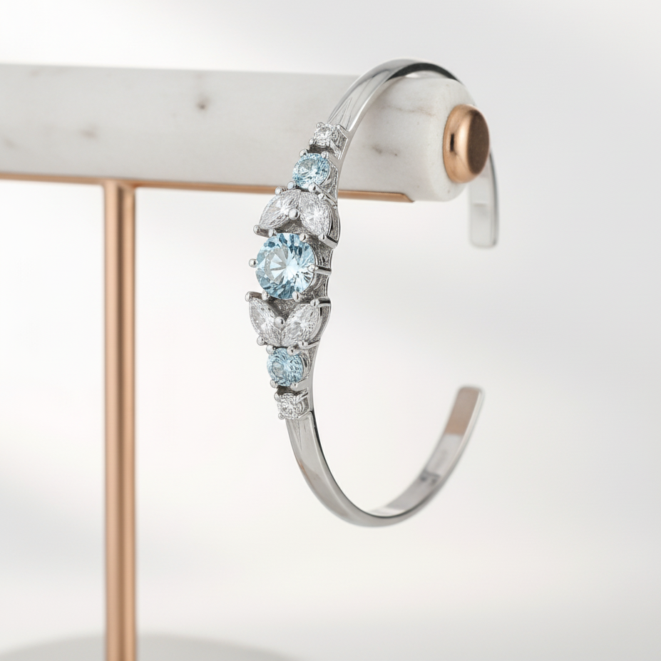 Silver Cuff Crystal Marquise Bracelet
