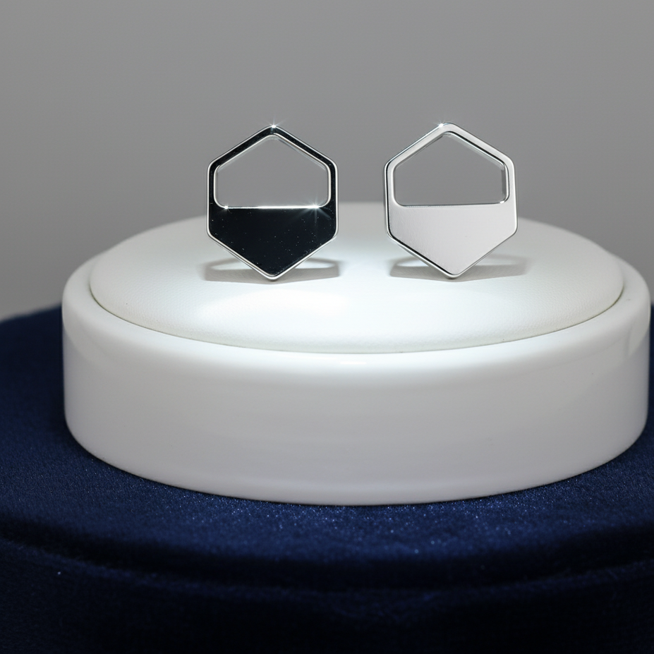 Silver Hexagon Cutout Stud Earrings