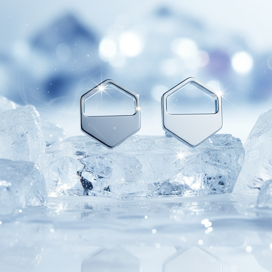 Silver Hexagon Cutout Stud Earrings