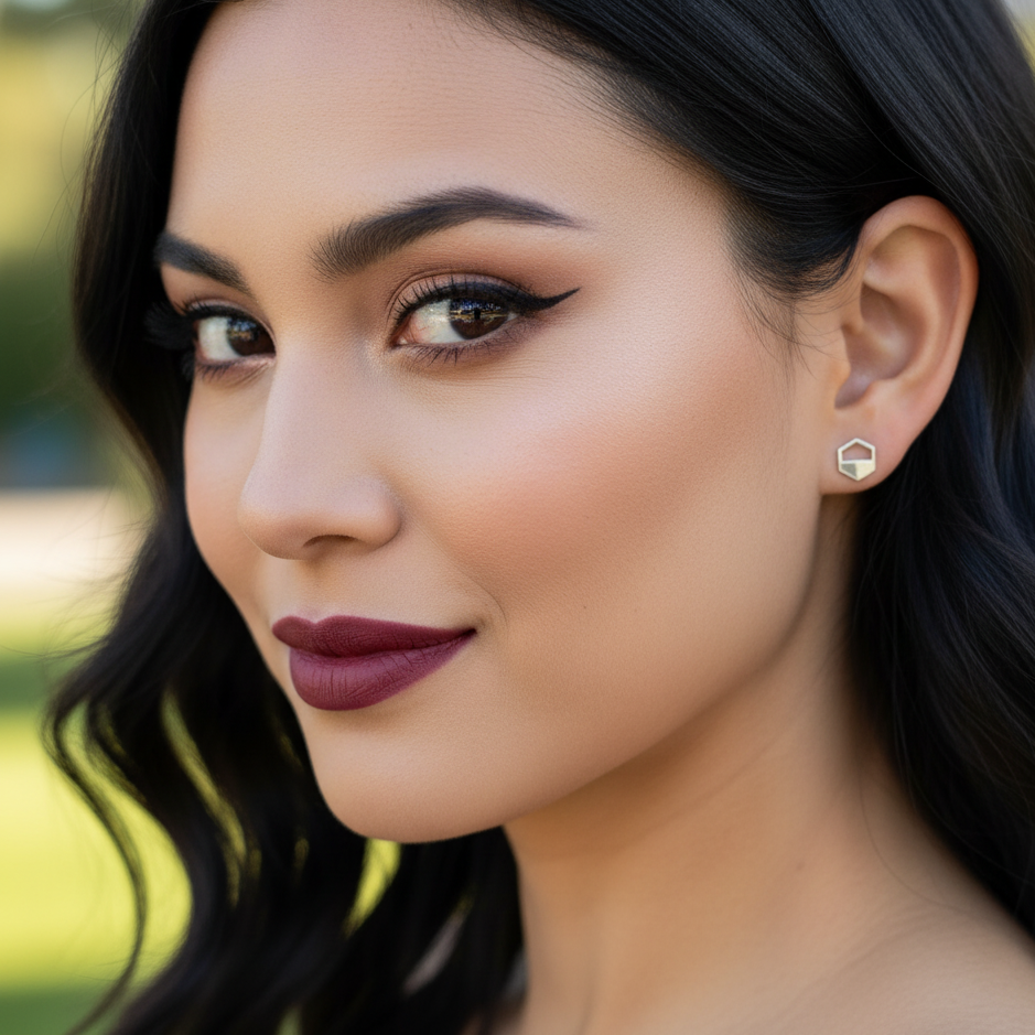 Silver Hexagon Cutout Stud Earrings