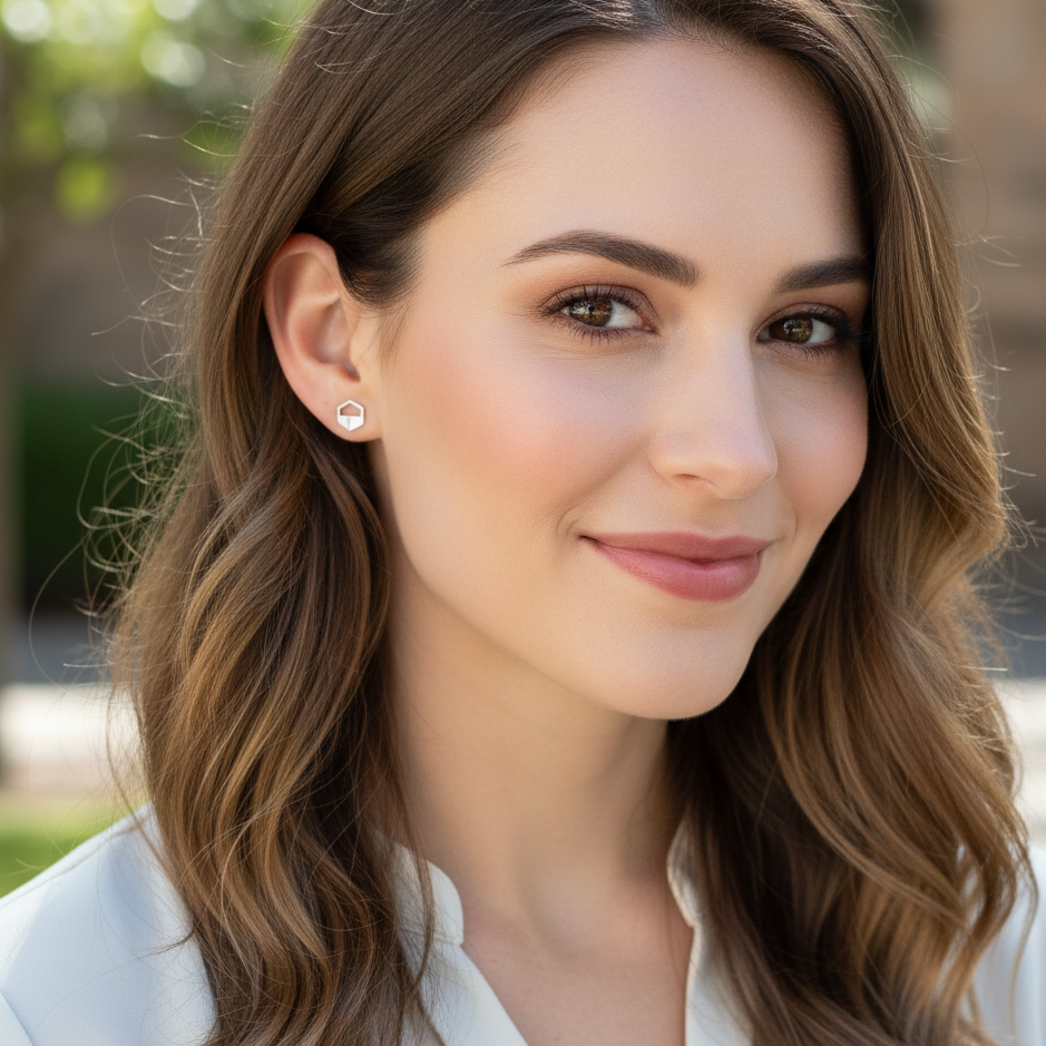 Silver Hexagon Cutout Stud Earrings
