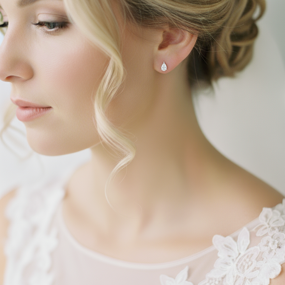 Silver Pear Shaped Crystal Earrings