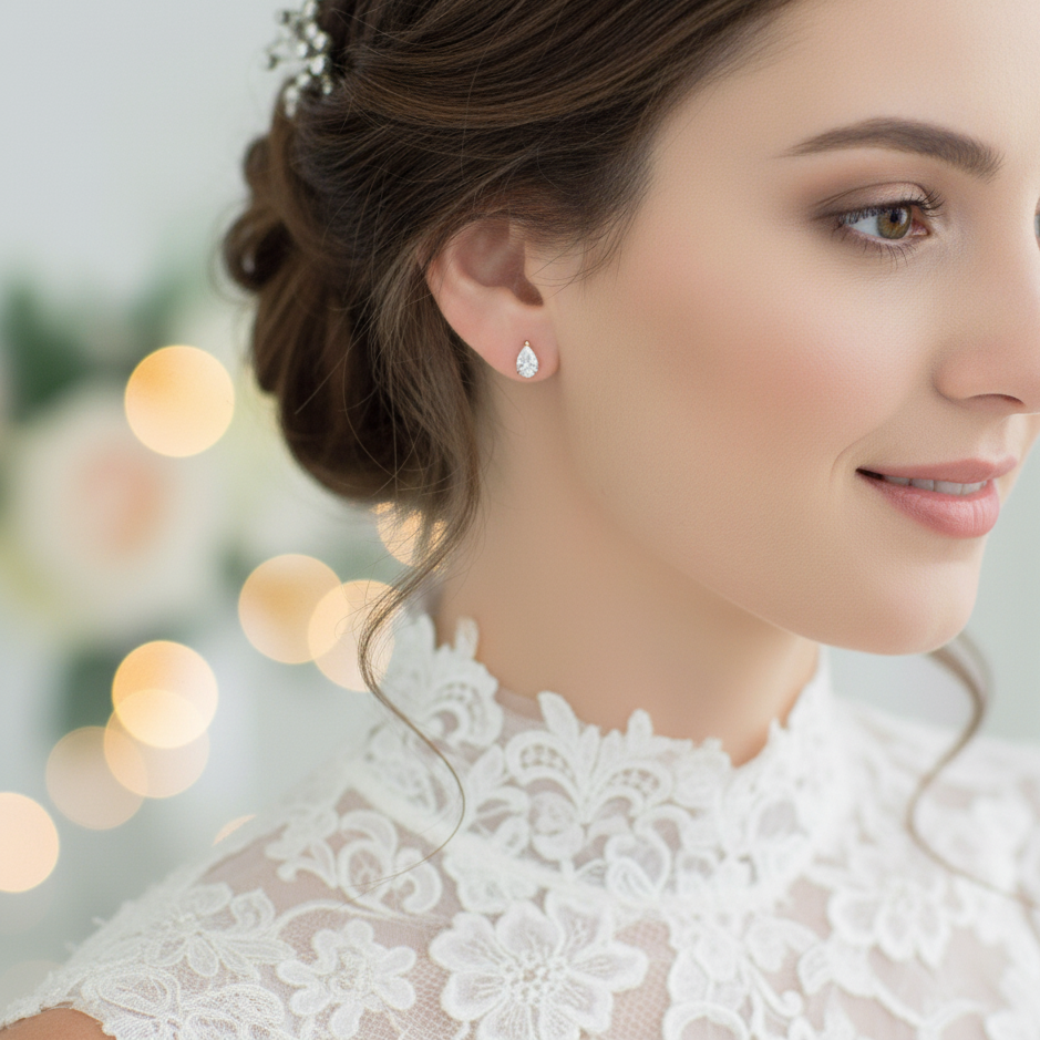 Rose Gold Pear Shaped Crystal Earrings