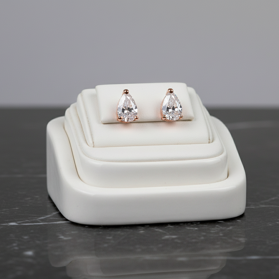 Rose Gold Pear Shaped Crystal Earrings