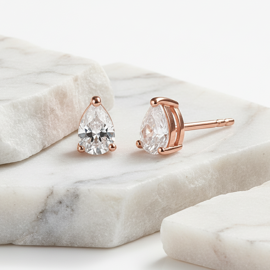 Rose Gold Pear Shaped Crystal Earrings