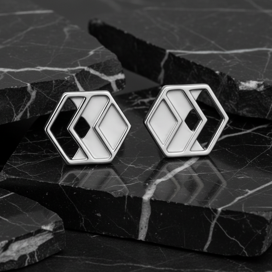 Silver Chevron Stud Earrings