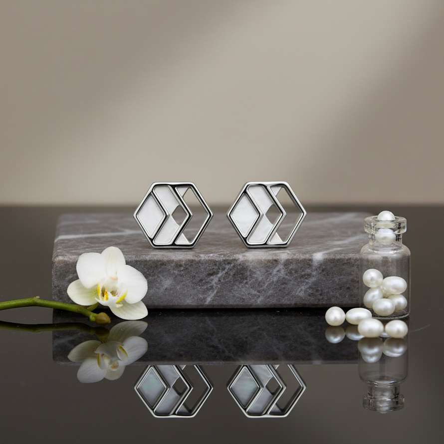 Silver Chevron Stud Earrings