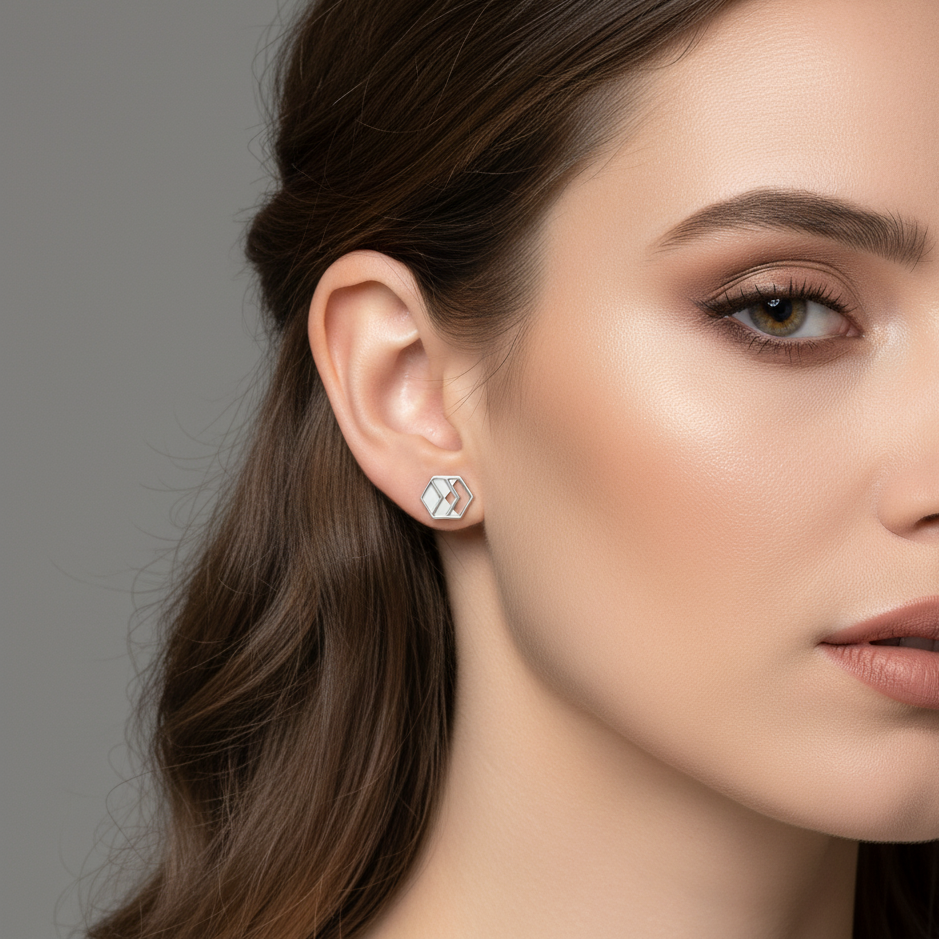 Silver Chevron Stud Earrings