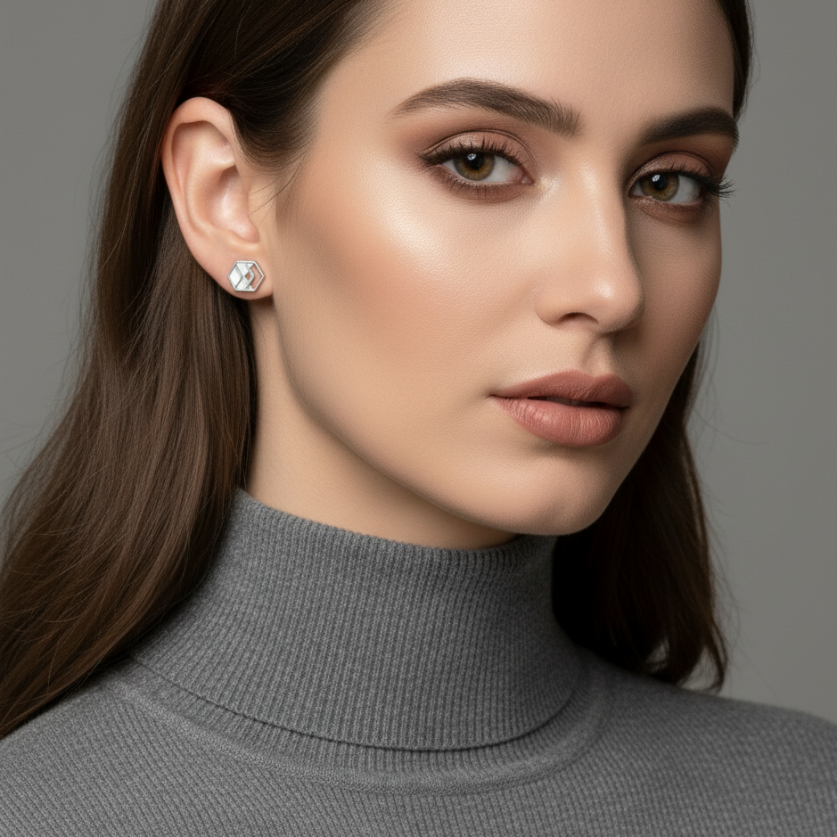 Silver Chevron Stud Earrings