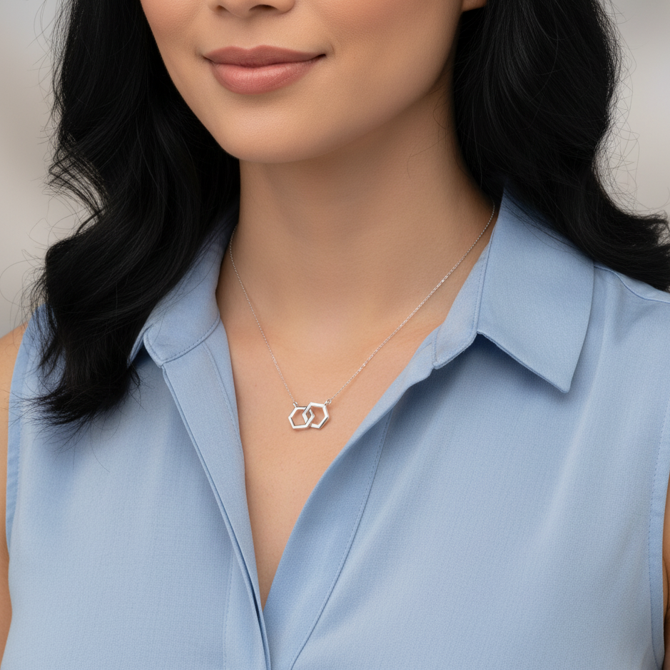 Silver Interlocking Hex Necklace