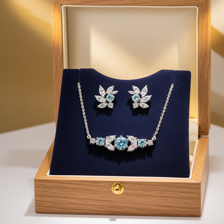 Silver Aquamarine Crystal Bar Necklace