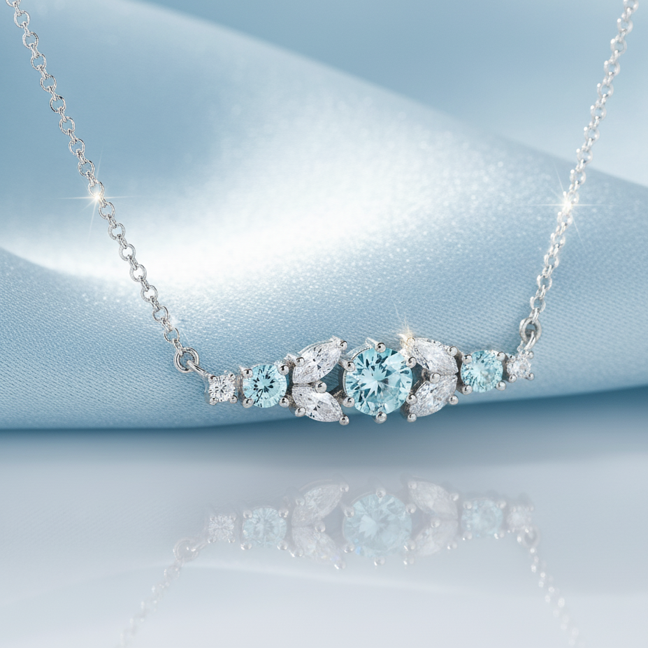Silver Aquamarine Crystal Bar Necklace