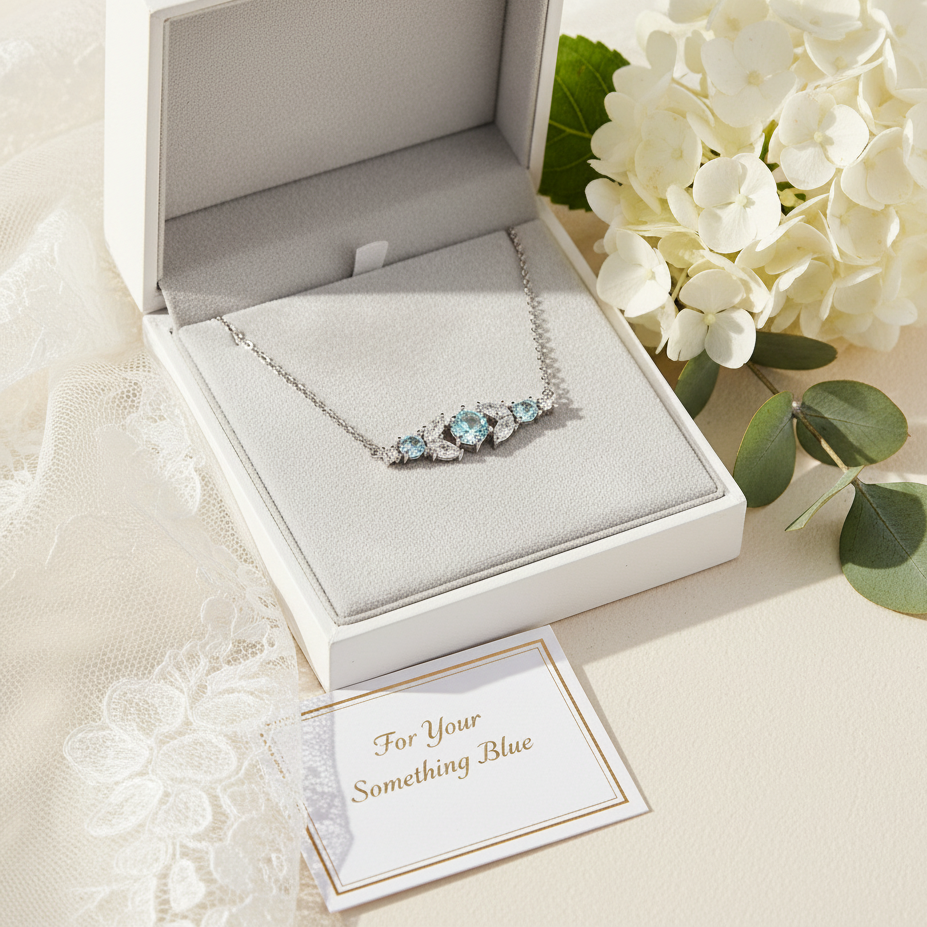 Silver Aquamarine Crystal Bar Necklace
