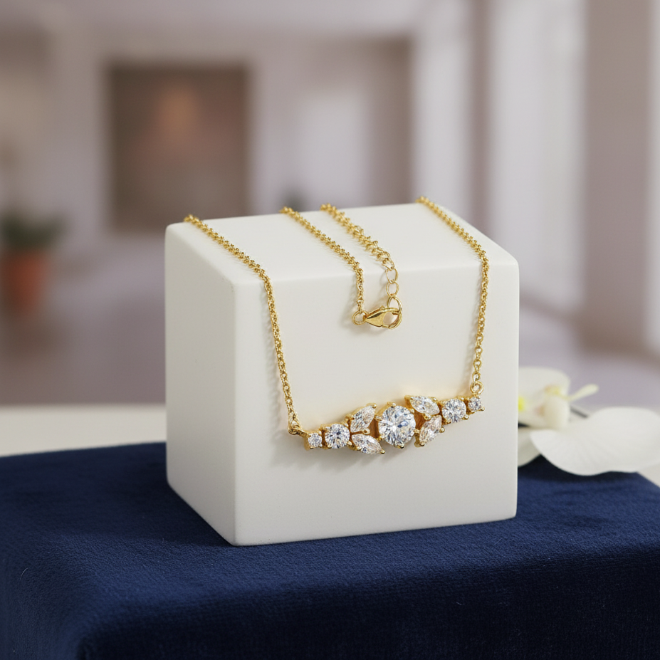 Gold Crystal Bar Necklace