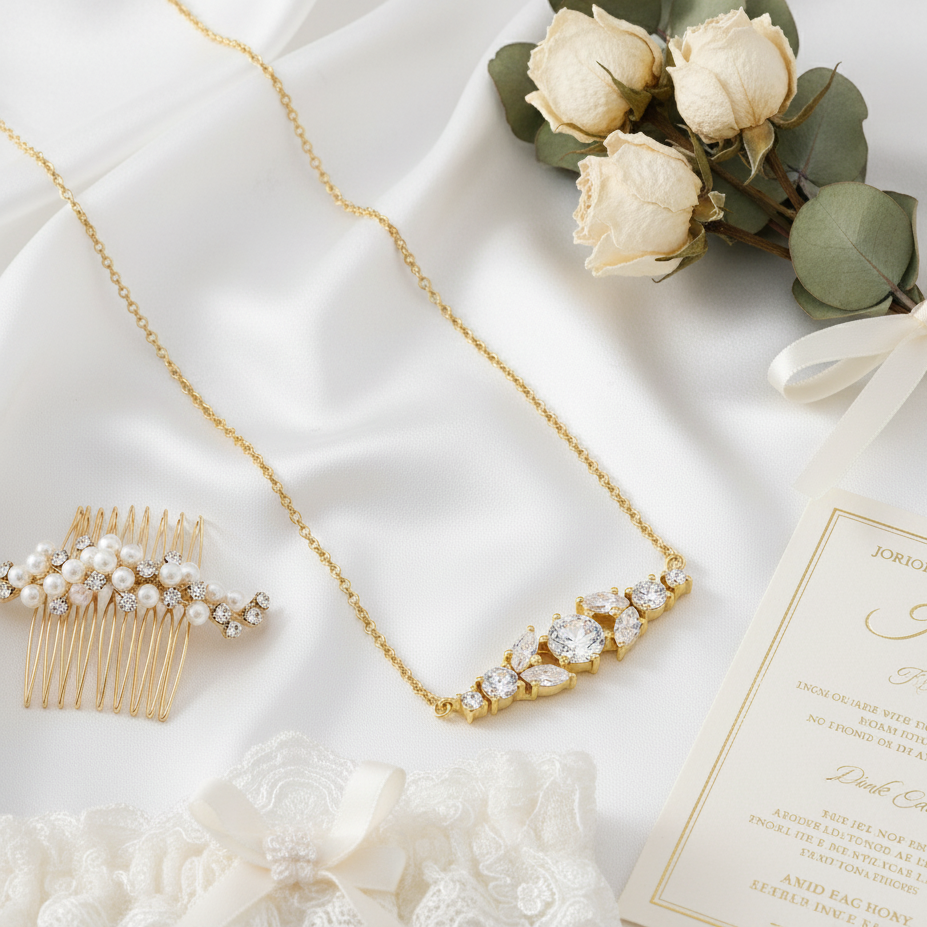 Gold Crystal Bar Necklace