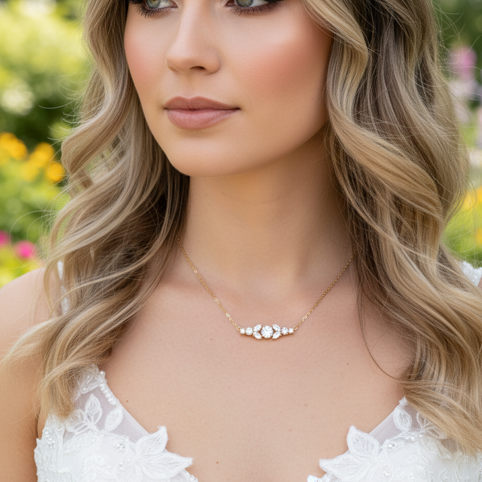 Gold Crystal Bar Necklace