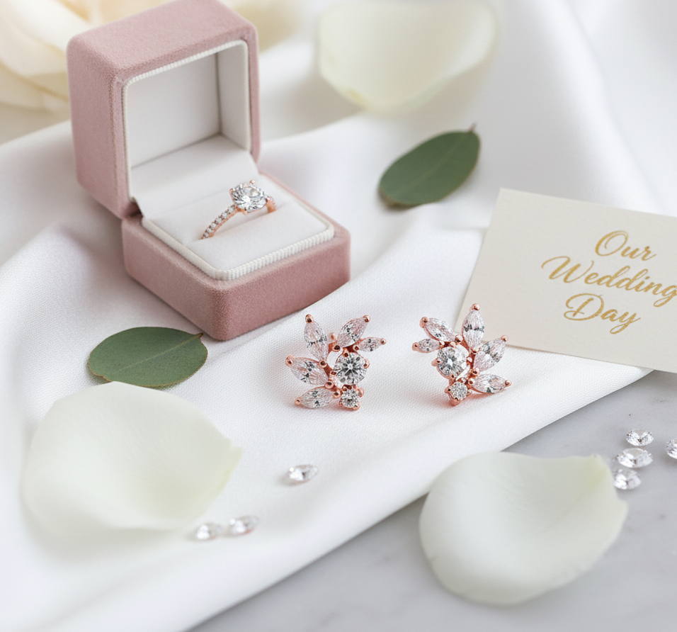 Rose Gold CZ Bridal Earrings