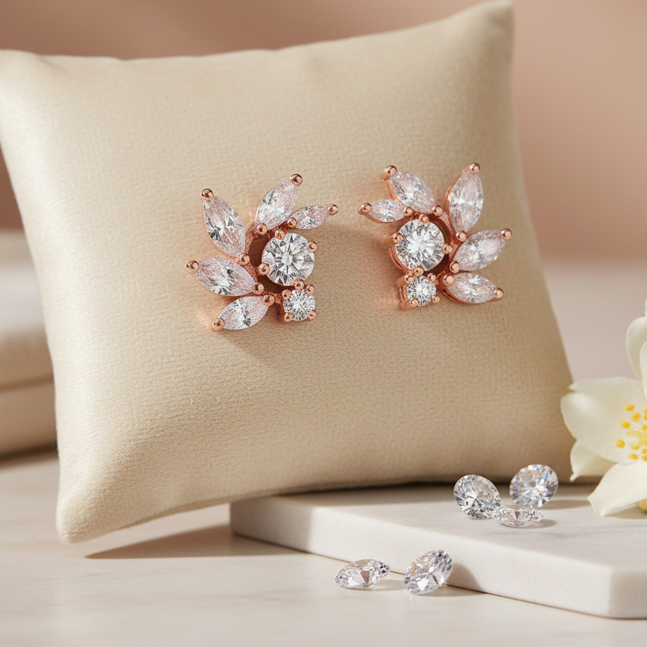 Rose Gold CZ Bridal Earrings