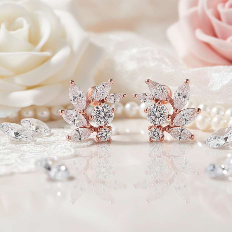 Rose Gold CZ Bridal Earrings