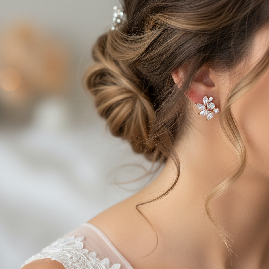 Rose Gold CZ Bridal Earrings
