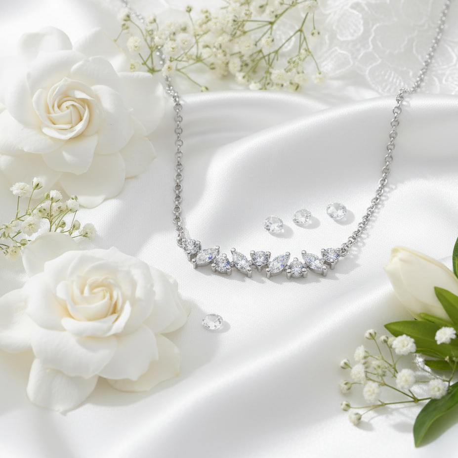 Silver Marquise Crystal Bar Necklace