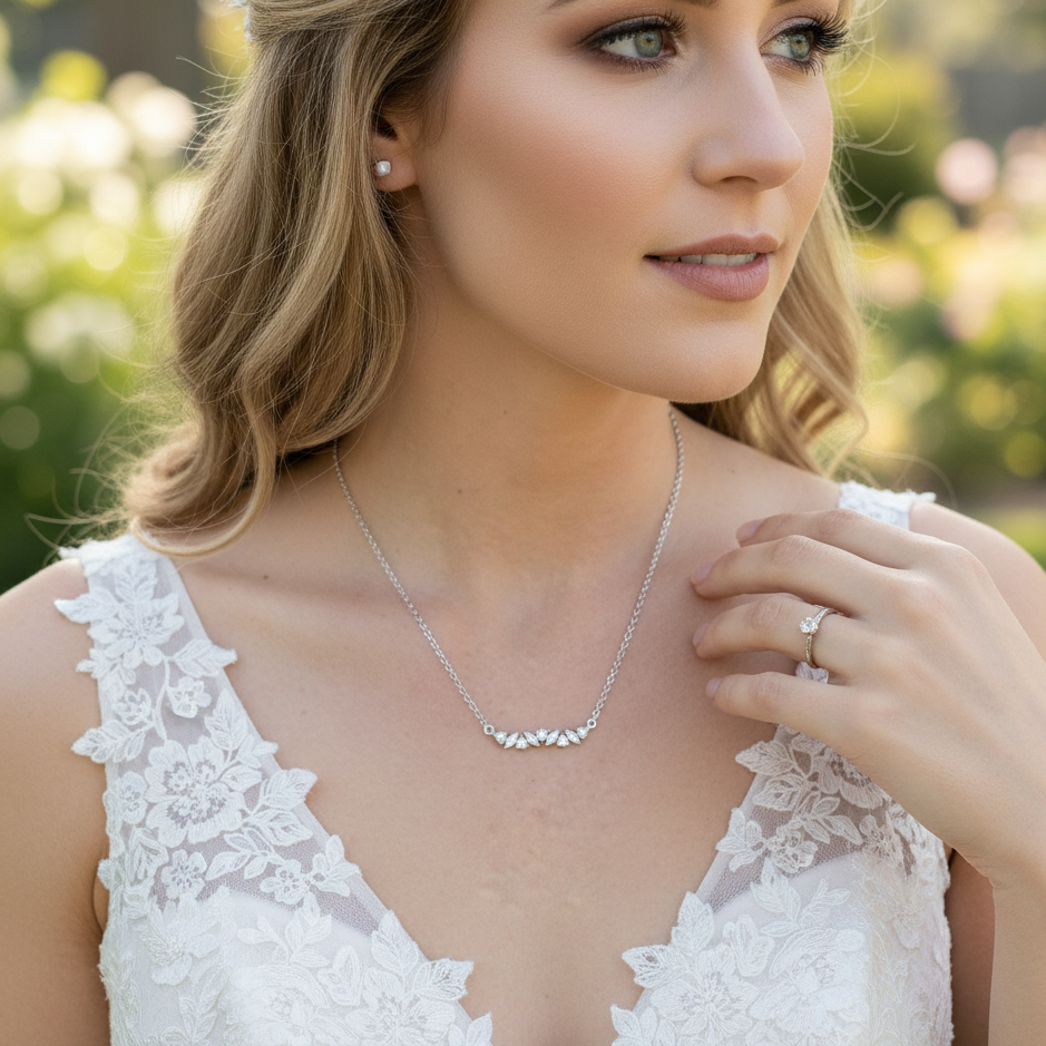 Silver Marquise Crystal Bar Necklace