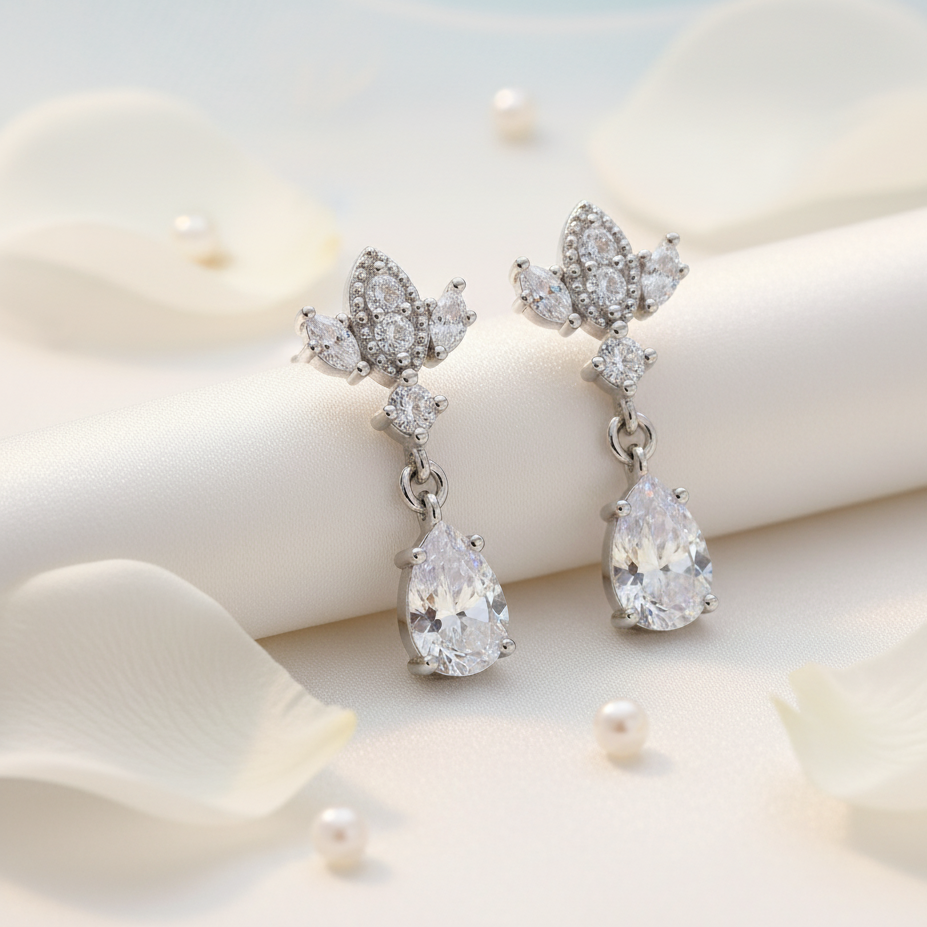Silver Antique Chandelier CZ Teardrop Earrings